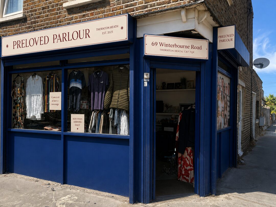 The Preloved Parlour shopfront at 69 Winterbourne Road, clothes hanging in the window