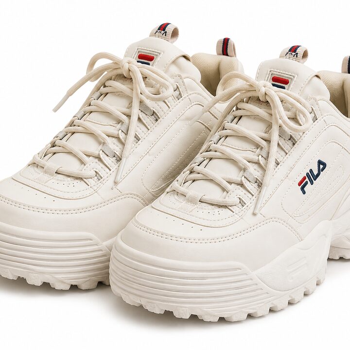 A pair of cream Fila Disruptor chunky trainers